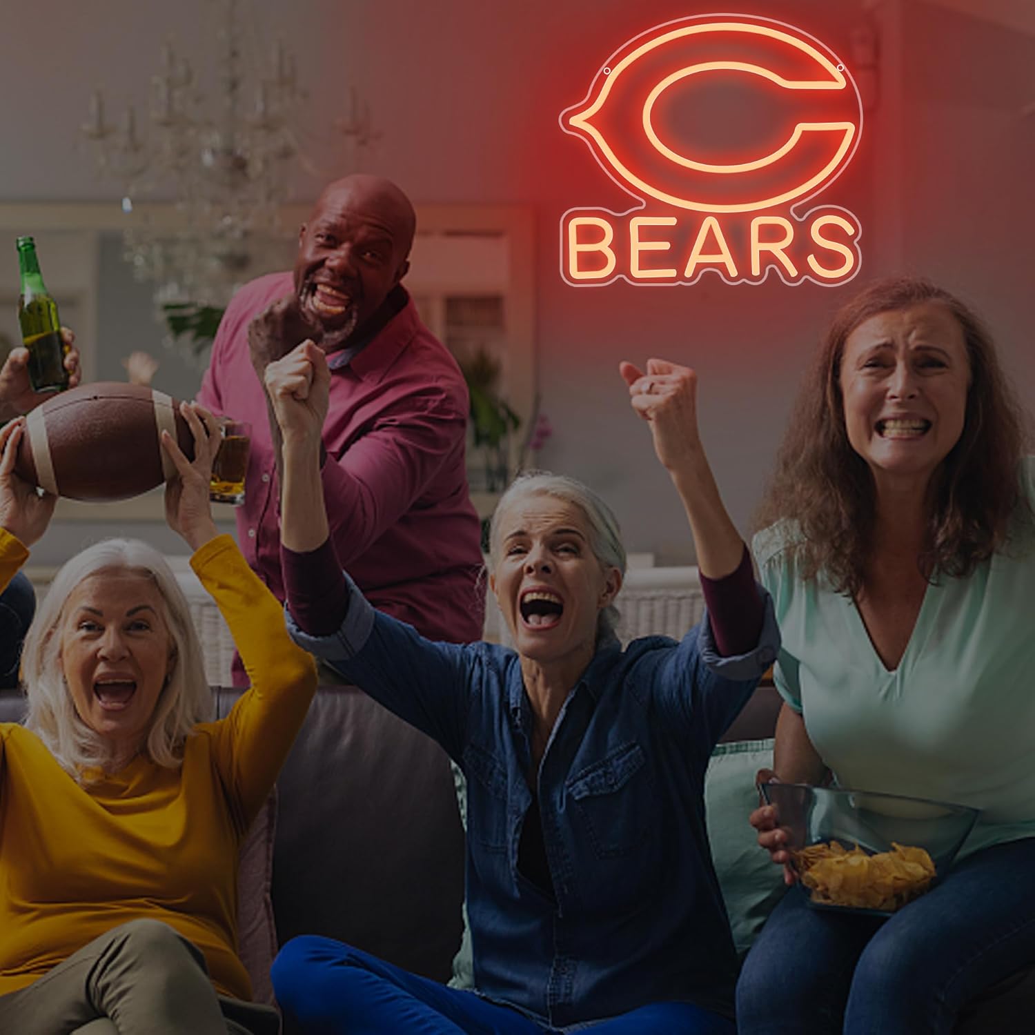 Football Neon Sign for Wall Decor Football Team Neon Light for Man Cave Birthday Gifts for Rugby Fans Dimmable Orange Led Light Up Sign for Party Club Bar Dorm Size12.2 * 13.5In(ZYLD115) - Image 4