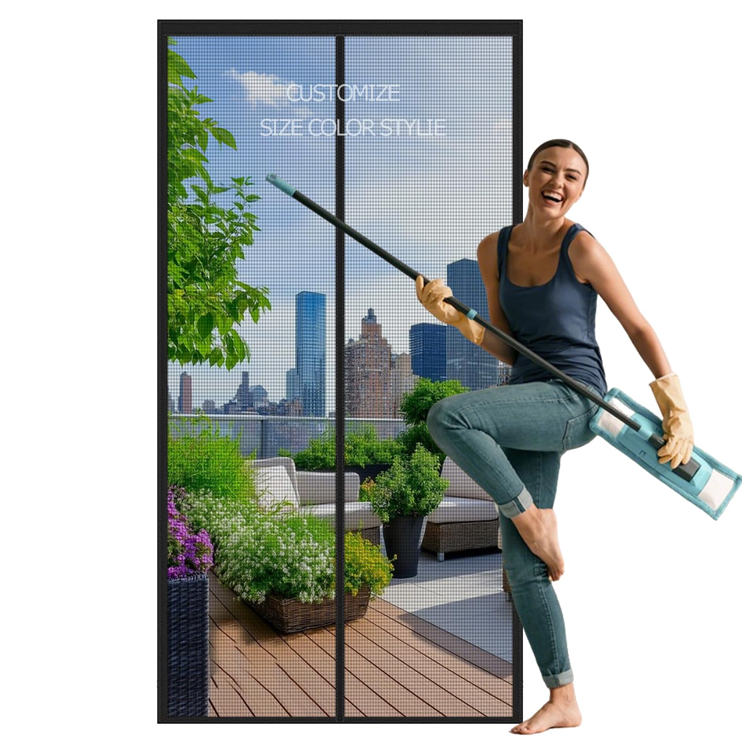 Custom Magnetic Fly Screen Door, Patio Insect Door Screen, Anti Mosquito Mesh Fly Curtain Nets with Powerful Magnets&Full Frame Magic Tape Keep Away from Mosquitoes Curtain for Balcony Sliding Doors