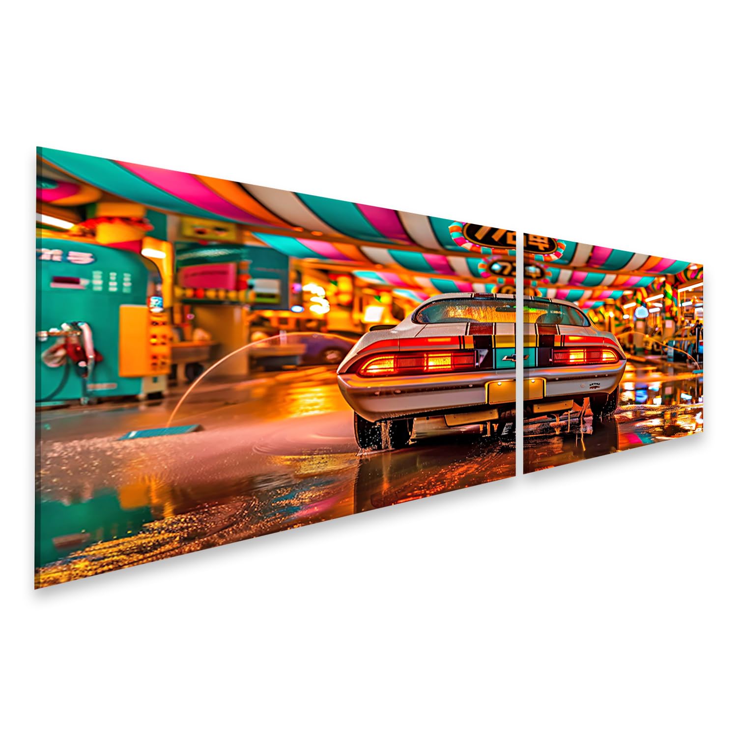 islandburner Pintura en lienzo de Prime para coche, en una calle colorida y lluviosa, para sala de estar, para aficionados al coche, taller de coche, póster de pared