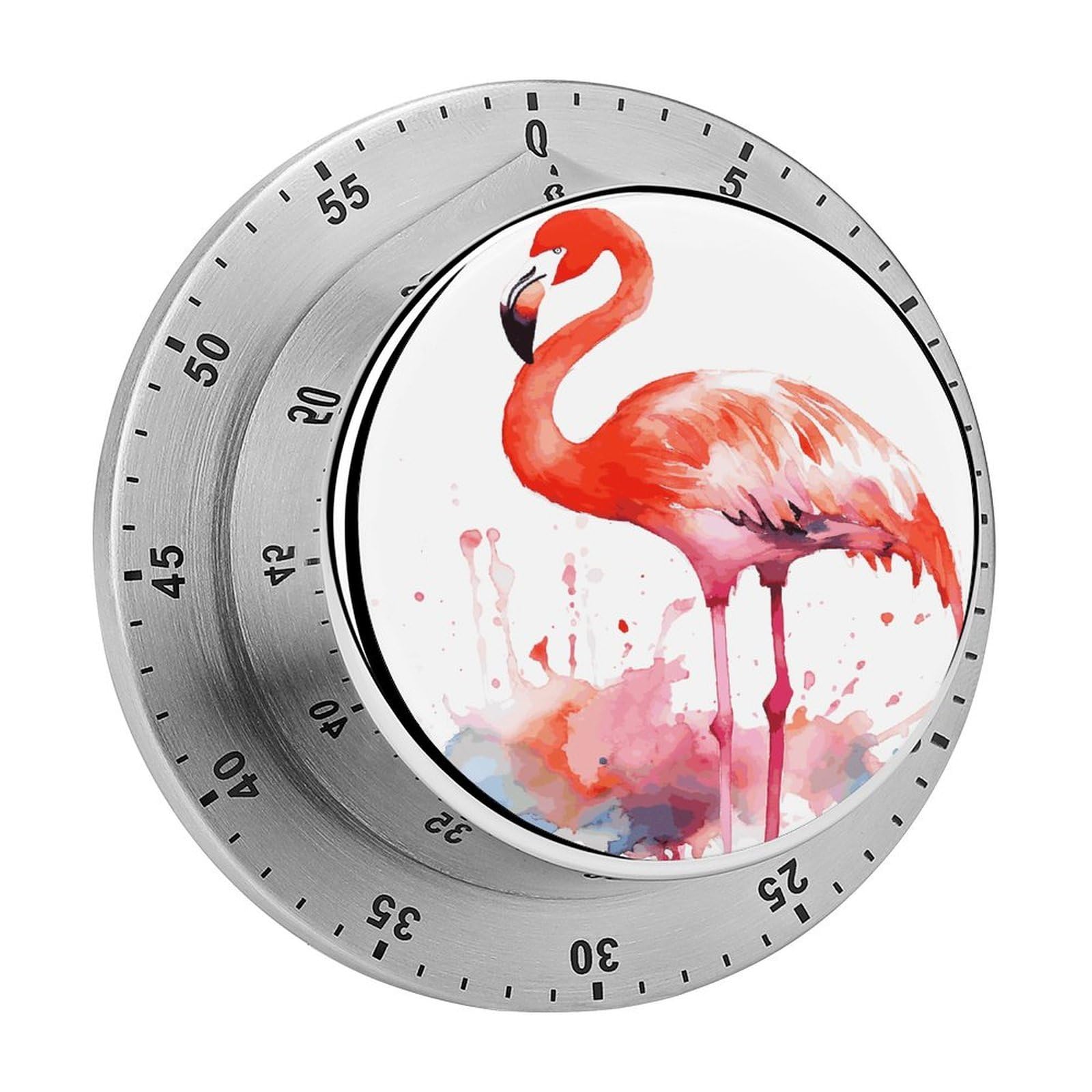 Watercolor Flamingos Visual Timer with Loud Alarm 60-Minute Kitchen Timers Exquisite Stainless Steel Body - Mechanical Desk Timer Countdown Clock for Cooking Chef Clock