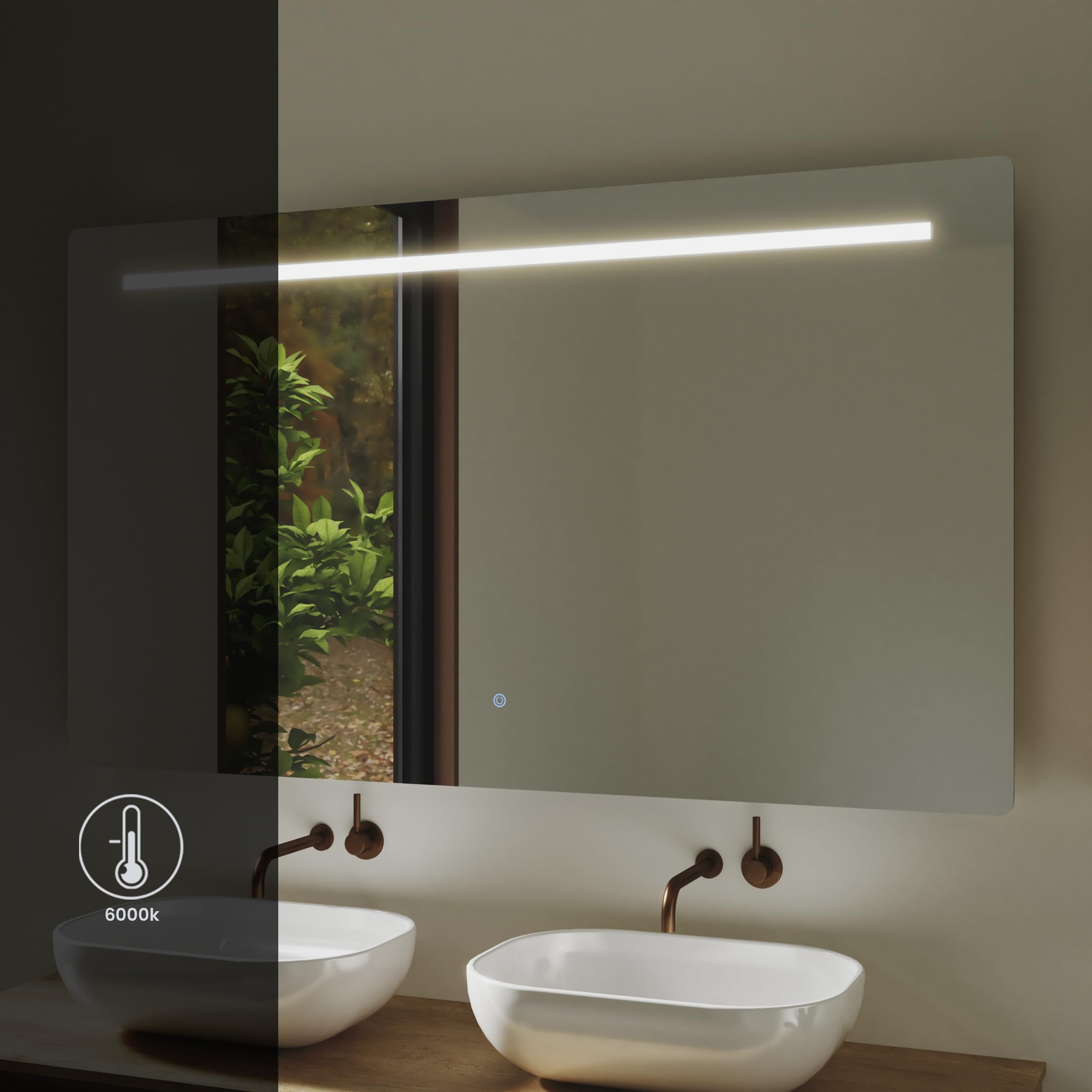 Baikal Specchio da bagno rettangolare | 90 x 80 cm | Spessore 6 mm | Barra LED | Touch con anti-appannamento | Tonalità 3500 K/4000 K/6000 K | Specchio con luce | Specchio con LED.