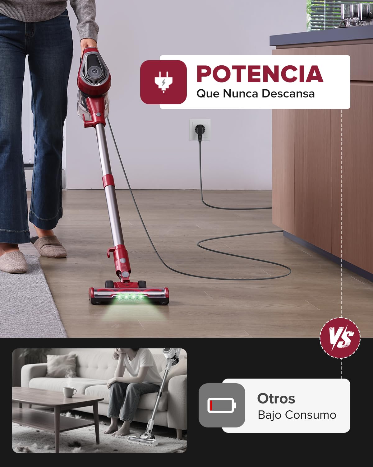 Vexilar C8 Aspiradora con Cable 60KPa/600W, Aspiradora con 7 Metros de Cable, Fácil Guarda, Ligero, 1,5L Depósito de Polvo, Multiusos Aspirador Vertical, Aspirador para Suelos/Alfombras/Pelos/Coche