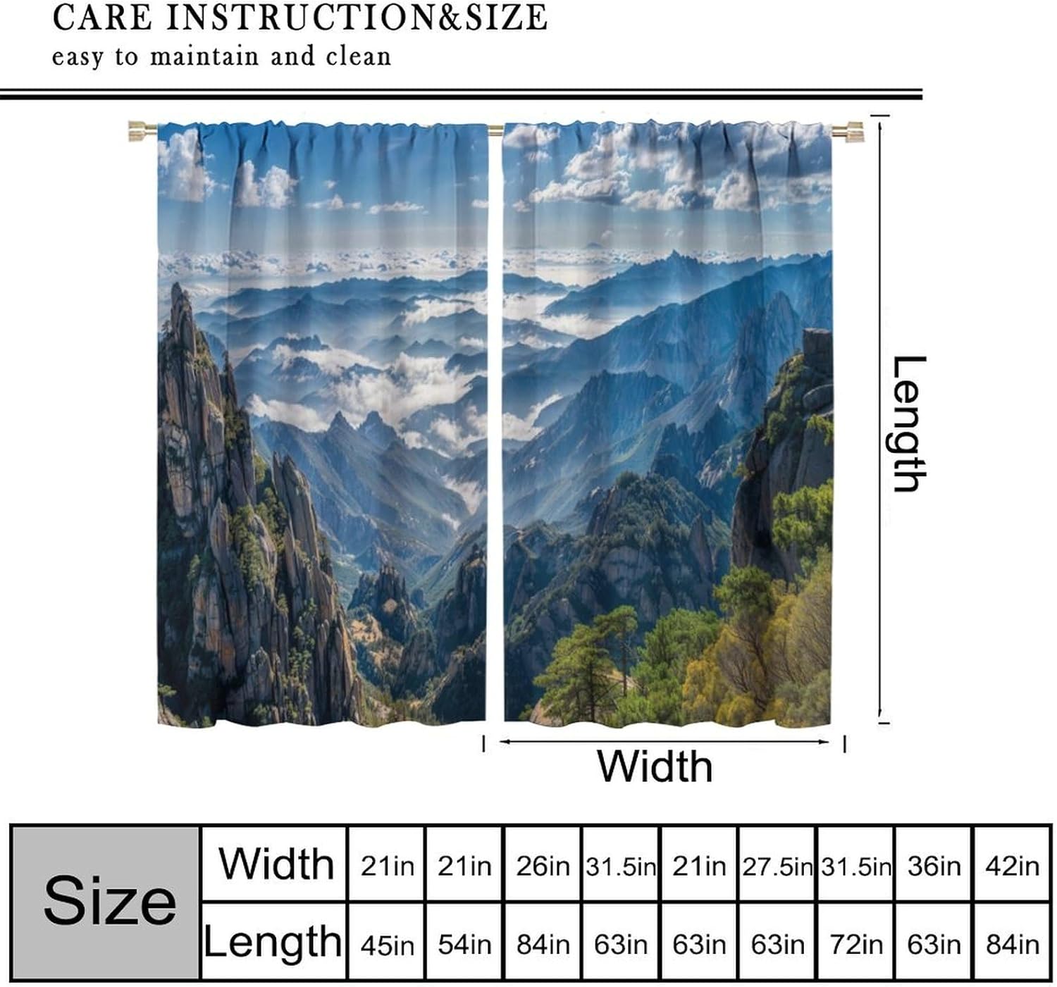 Scenic Nature Blackout Curtains,Mountain Natural Woodland Scenery Tree Woodland Landscape Rod Pocket Curtain Window Treatments 2 Panels Drapes for Kitchen Bedroom Living Room Offiec Decor 63"W X 72"L