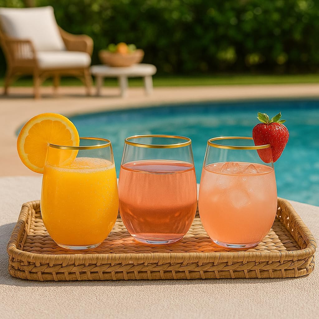 Oojami 40 count Unbreakable Stemless Plastic Wine Champagne Whiskey Glasses Elegant Durable Disposable Indoor Outdoor Ideal for Home, Office, Bars, Wedding, 12 Ounce Cups (Pink Matte Gold) - Image 9