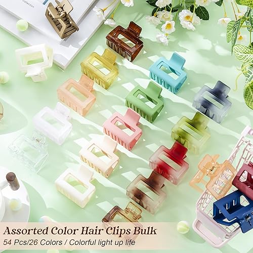 Miniatura 6 de 54 pinzas cuadradas para el cabello a granel de 2 pulgadas, lindas pinzas de garra multicolor, pinzas pequeñas mate para el cabello, pinzas