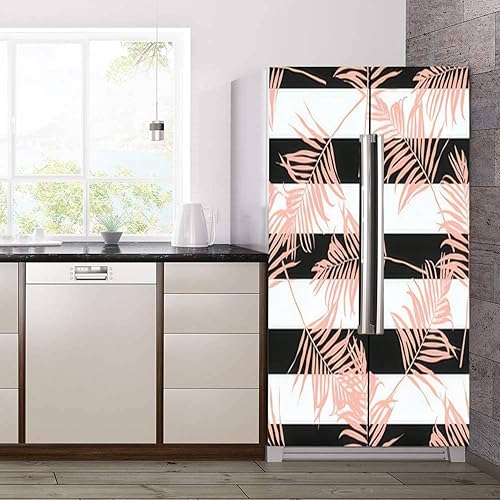 Miniatura 3 de Juego de envolturas de vinilo autoadhesivo bohemio para refrigerador, diseño geométrico contemporáneo de hojas de palma, rayas, mural abstracto para