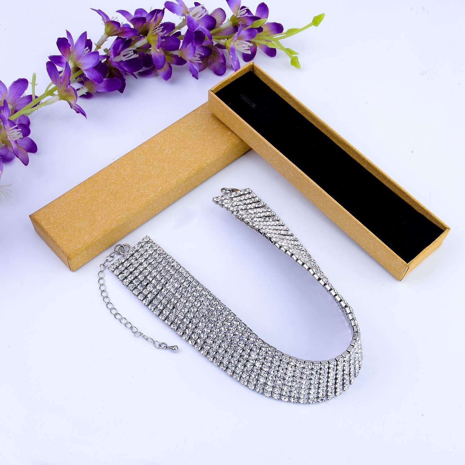 Vista 7 de Zealmer Gargantilla de diamantes de imitación gargantilla de diamantes brillantes de plata collar de diamantes de imitación con purpurina chapado