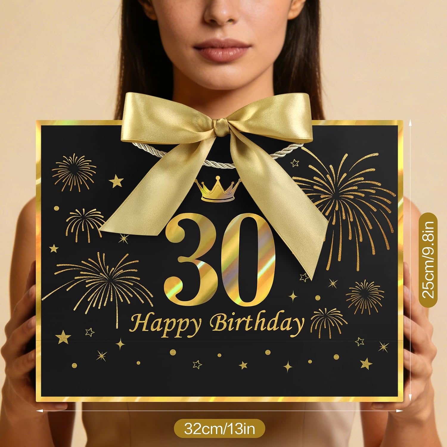 YoungTree Black Gold 30th Birthday Gift Bag, Paper Present Bag image 4