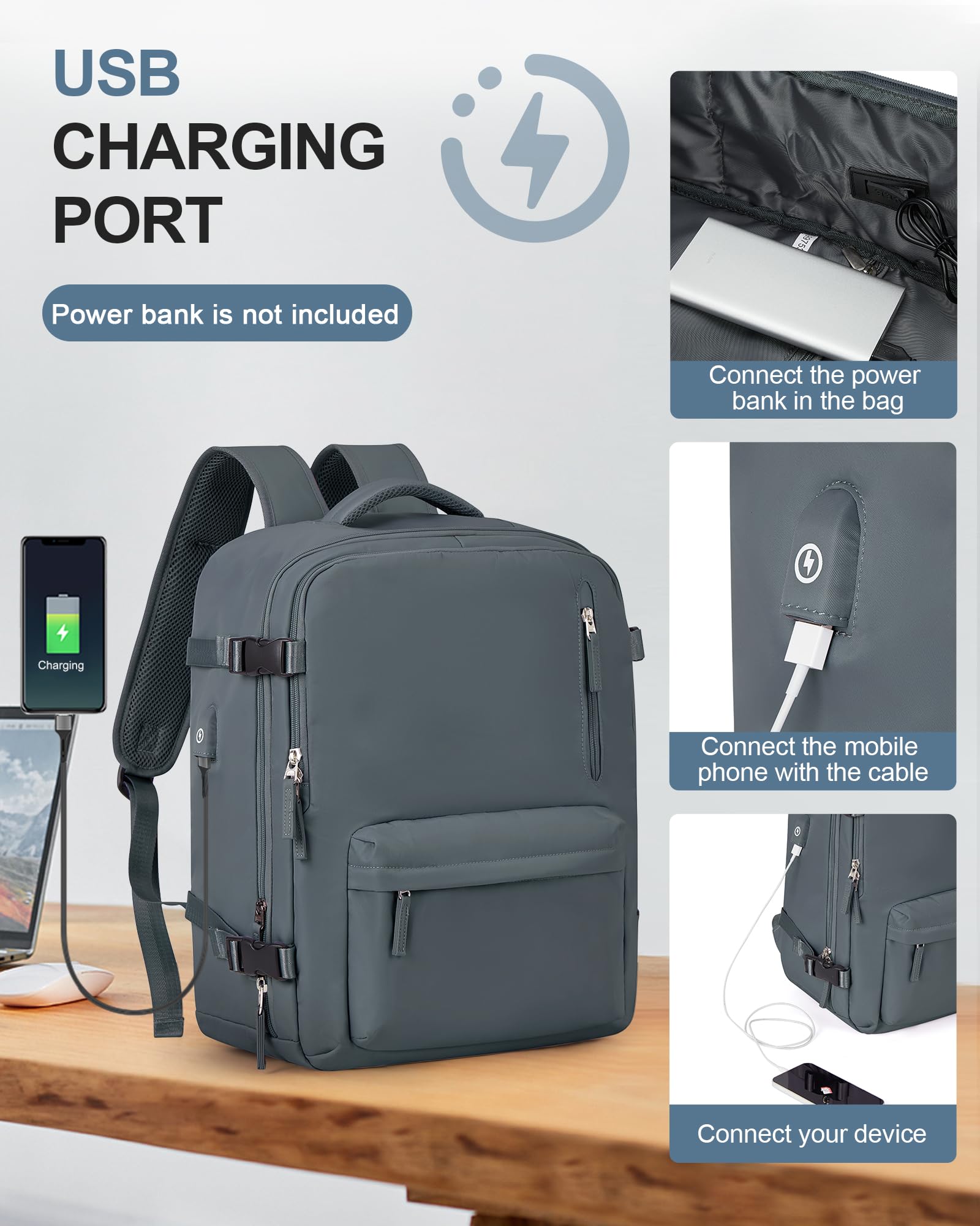 BJLFS Borse da Cabina per Ryanair 40×20×25 Bagaglio a Mano Easyjet 45×36×20 Borsa Zaino da Viaggio, Zaino da trekking,Zaino Casual per laptop da 14 pollici per scuola