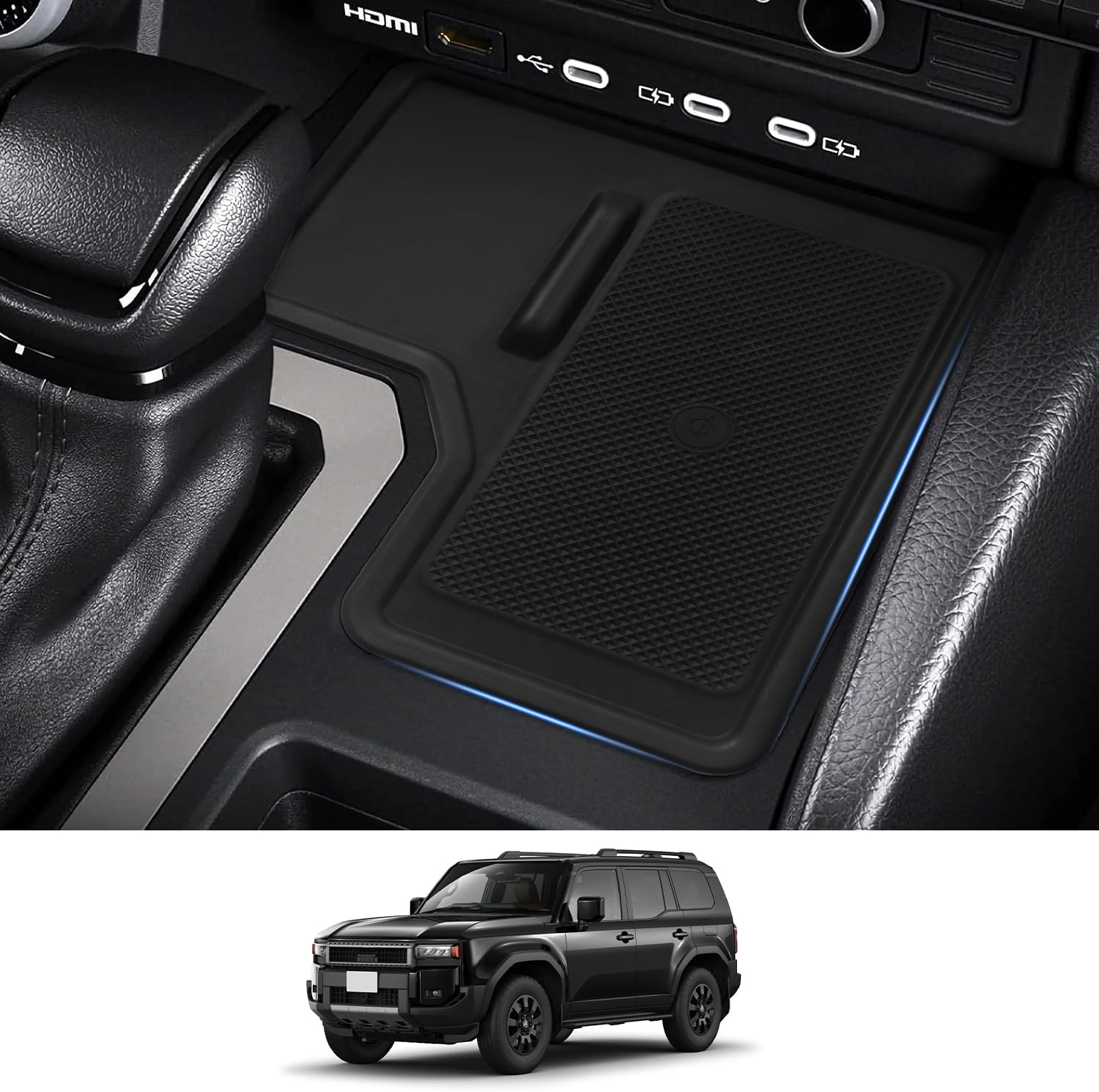 Center Console Wireless Charging Protective Mat for 2024 2025 Toyota Land Cruiser Prado 250 J250 LC250 Accessories (Not Fit 1958), Non-Slip Silicone Anti-Dust Pad Liner (Left-Hand Drive)