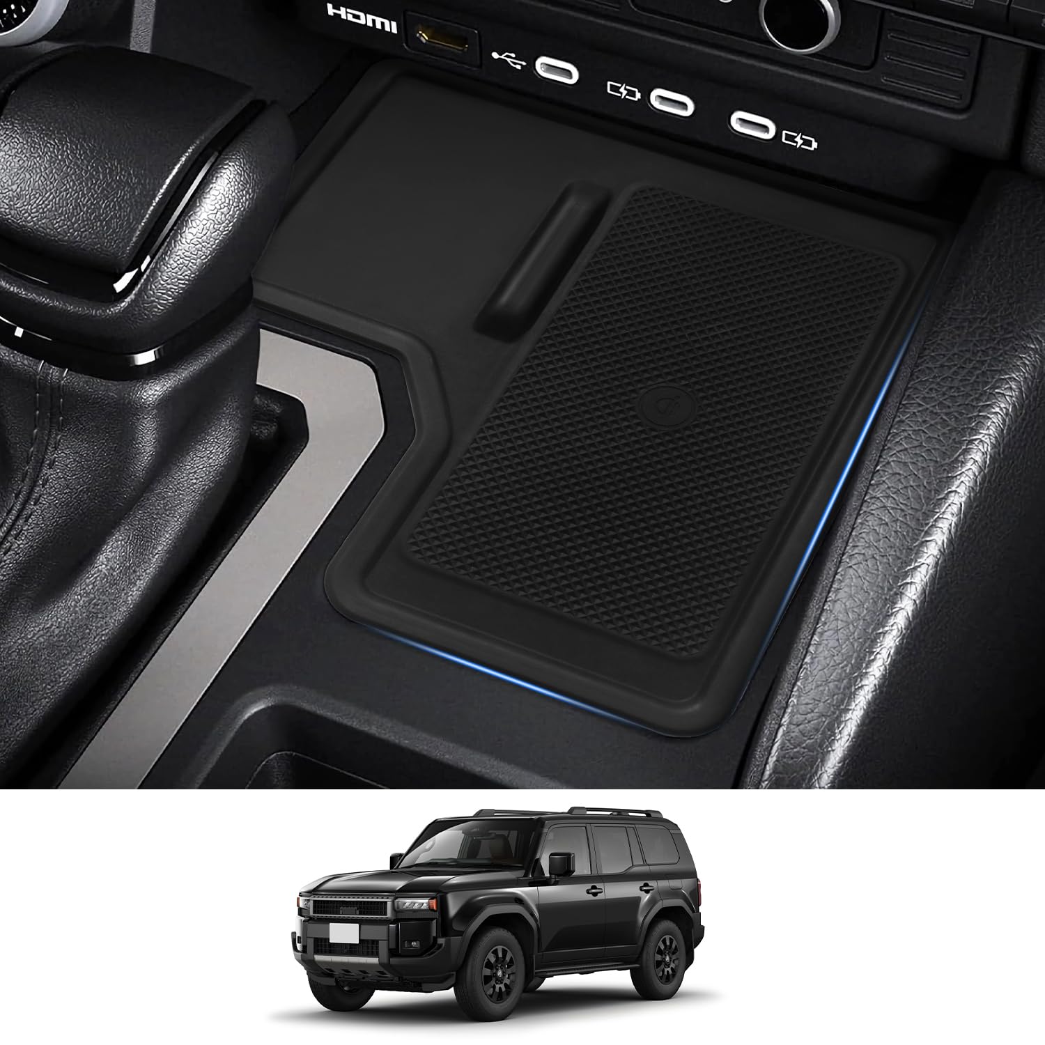 Center Console Wireless Charging Protective Mat for 2024 2025 Toyota Land Cruiser Prado 250 J250 LC250 Accessories (Not Fit 1958), Non-Slip Silicone Anti-Dust Pad Liner (Left-Hand Drive)