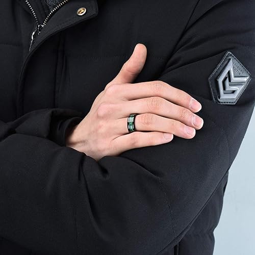 Miniatura 4 de King Will DRAGON - Anillo de carburo de tungsteno para hombre, 0.315 in, plateado, azul, negro, dragón celta, alianza de boda, acabado pulido