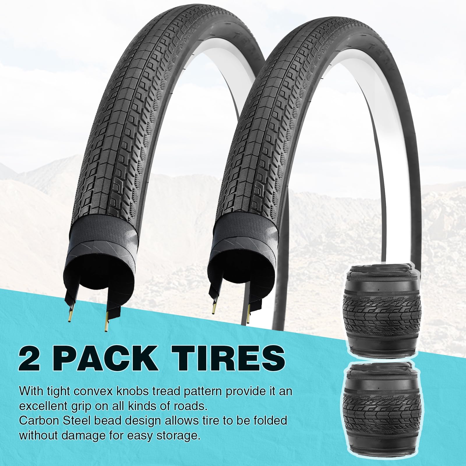 ZUKKA 2er-Pack Faltbarer 20/24/26 Zoll Reifen 20/24/26x1.75 Mantel Fahrrad Ersatzreifen Klappbarer für Fahrrad,MTB Mountain Ersatz für Mountainbike Kinderfahrrad, Crusier Bike, Commuter Bike