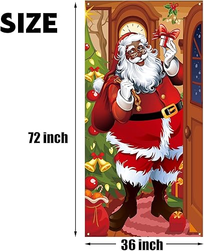 Miniatura 2 de Decoraciones de Navidad afroamericanas, cubierta de puerta de Navidad de Papá Noel negro, decoraciones y suministros para fiesta en casa