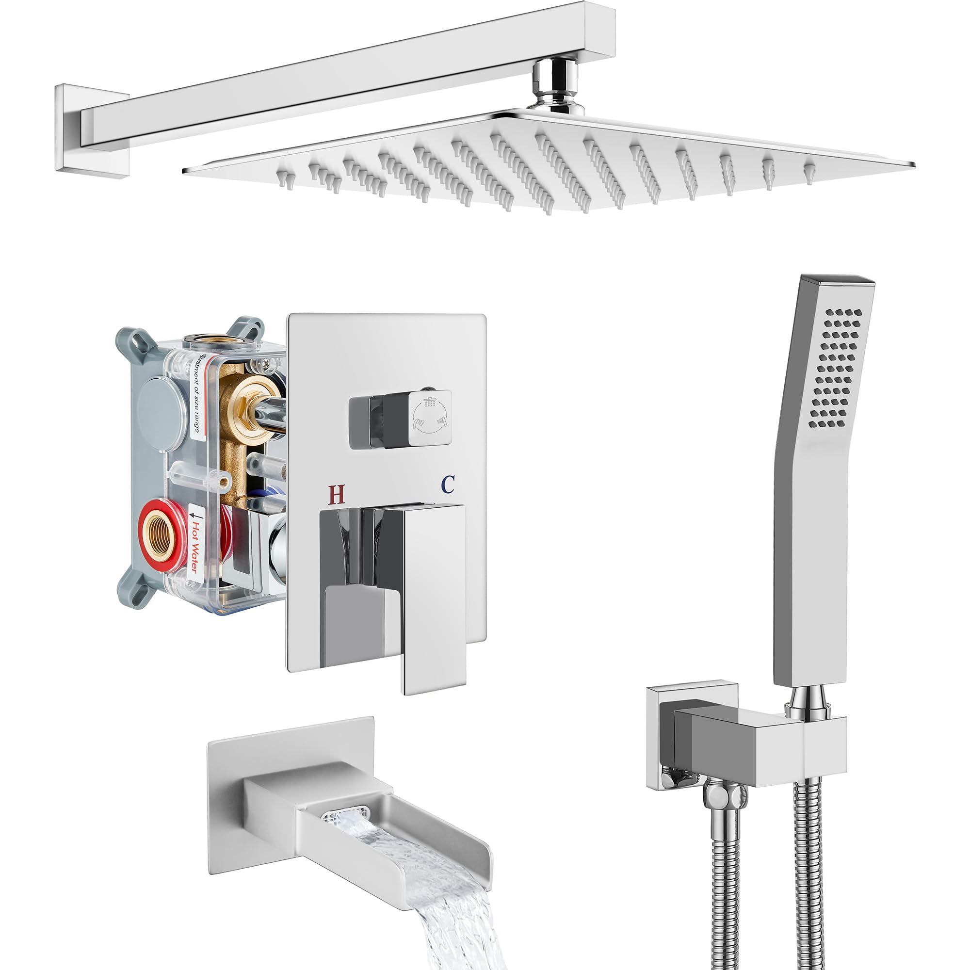 Mitigeur de douche effet pluie 25,4 cm et bec cascade design chrome poli