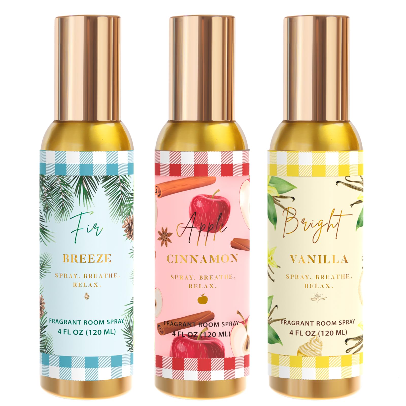 Room Spray, Bright Vanilla, Cinnamon Apple, Fir Breeze, Each 4 fl oz