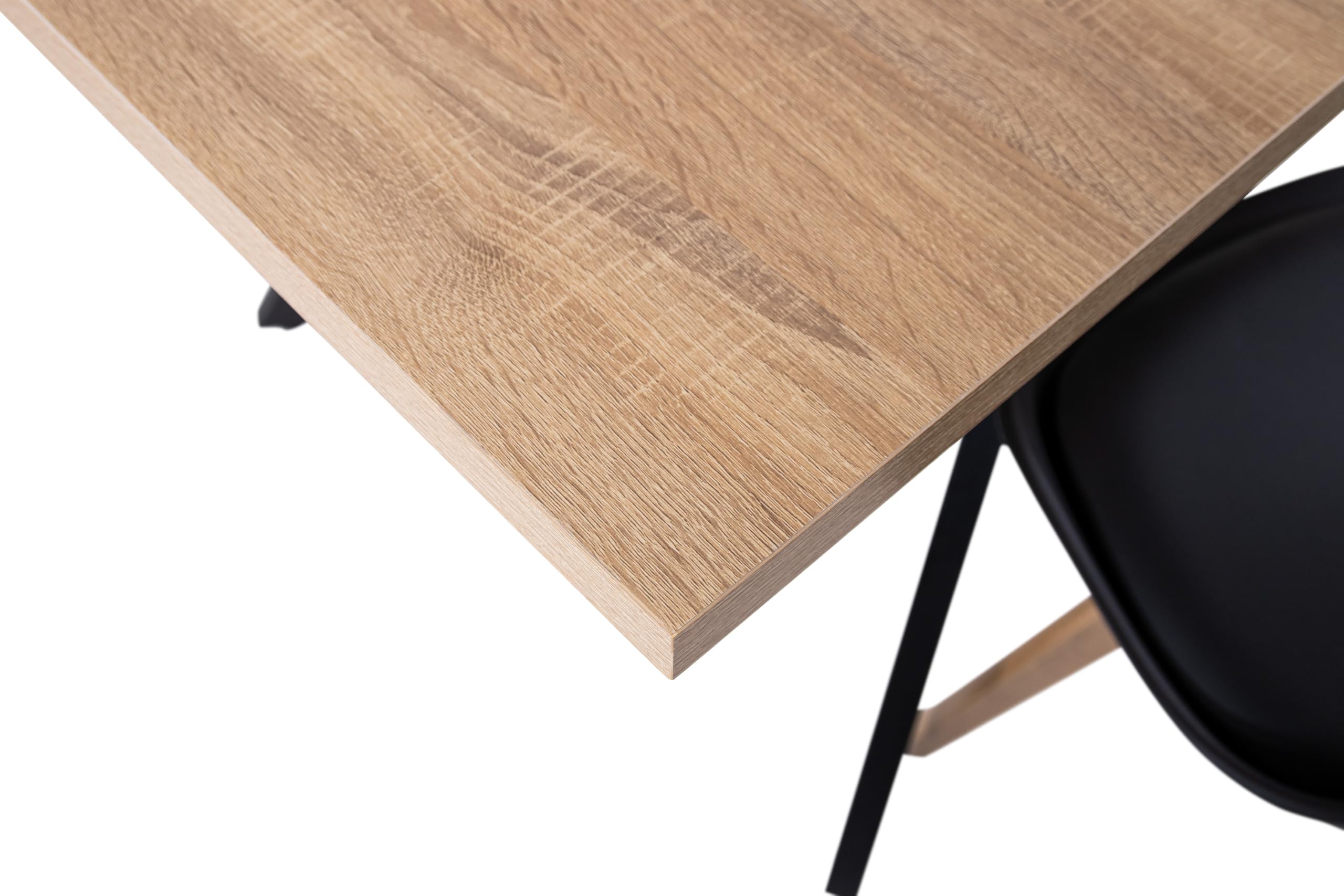 SAM Esstisch Meryl ausziehbar 120(160)x80 cm Holz-Optik Eiche Metallgestell | 30 mm rechteckige Tischplatte, Gestell schwarz