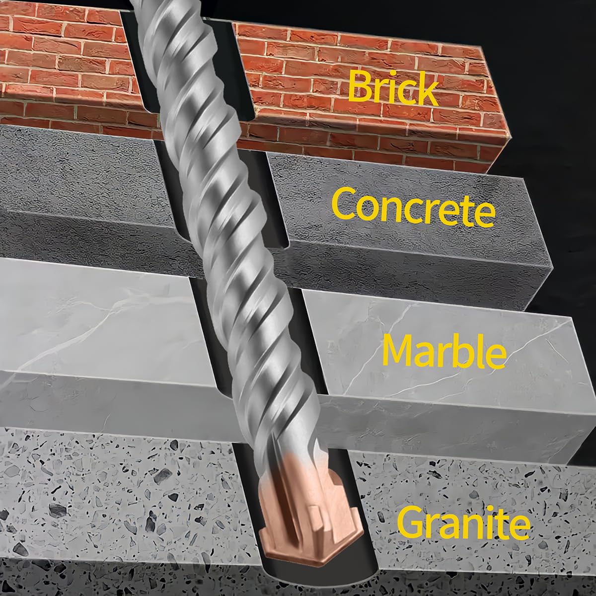 SDS Plus Profesjonalne wiertło do betonu 28x350mm z 4 krawędziami z węglików spiekanych i podwójnym śmigłem - idealne do wiercenia w betonie, cegle, kamieniu, murze