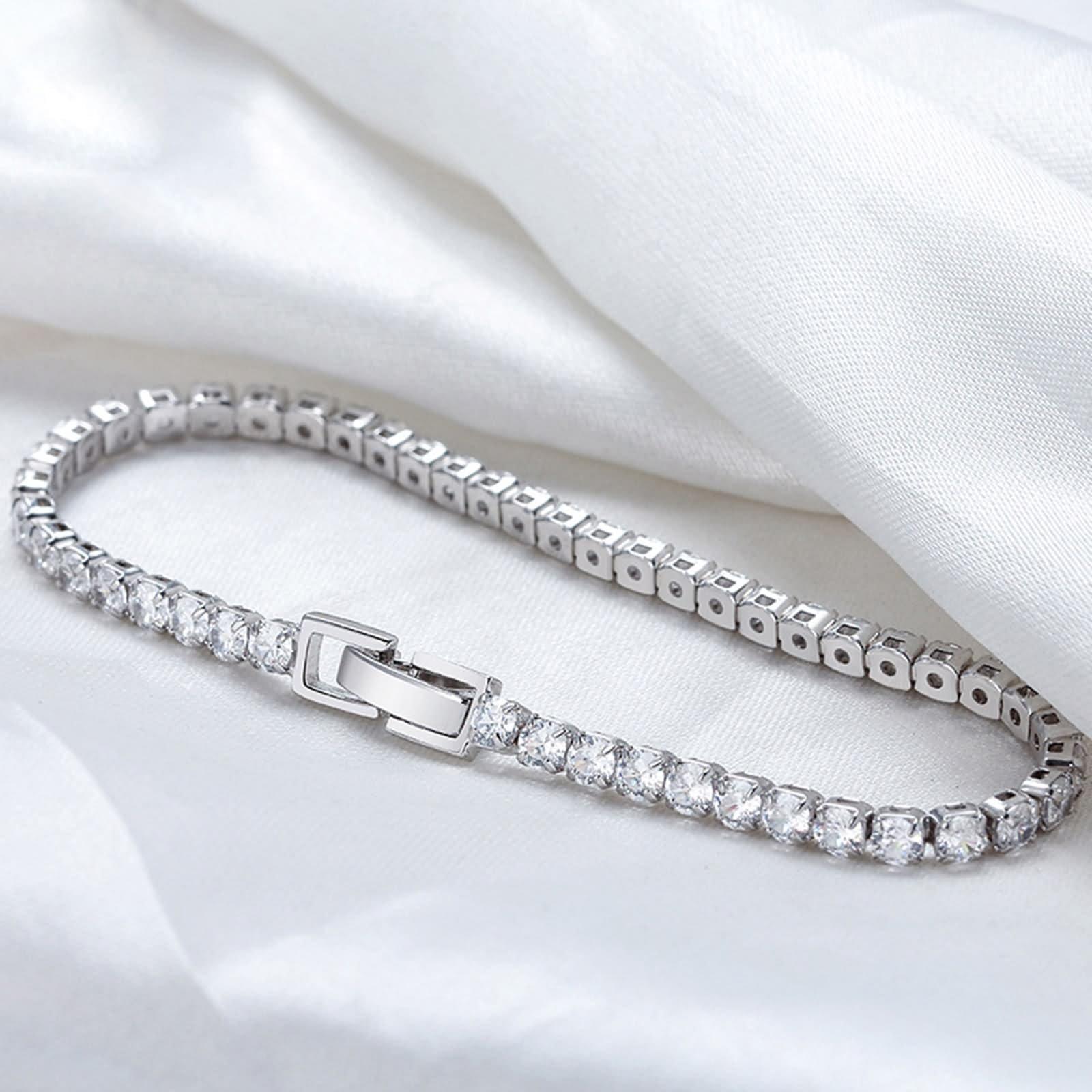 Pulseras Mejor Amiga Mujer, Pulsera Dijes Mujer, Pulseras Tenis Mujer, Pulsera Amistad Forma Redonda Blanca, Plata Ley circonita cúbica