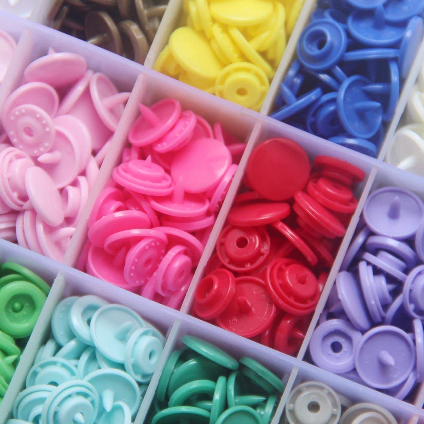 KAM Druckknöpfe + Druckknopfzange, Starter-Verschluss-Set, 384 Sets in 12 Farben, Größe 20, T5, KAM Druckknöpfe, Kunststoffverschluss, Druckknöpfe, zum Basteln, Stoffwindeln, Lätzchen