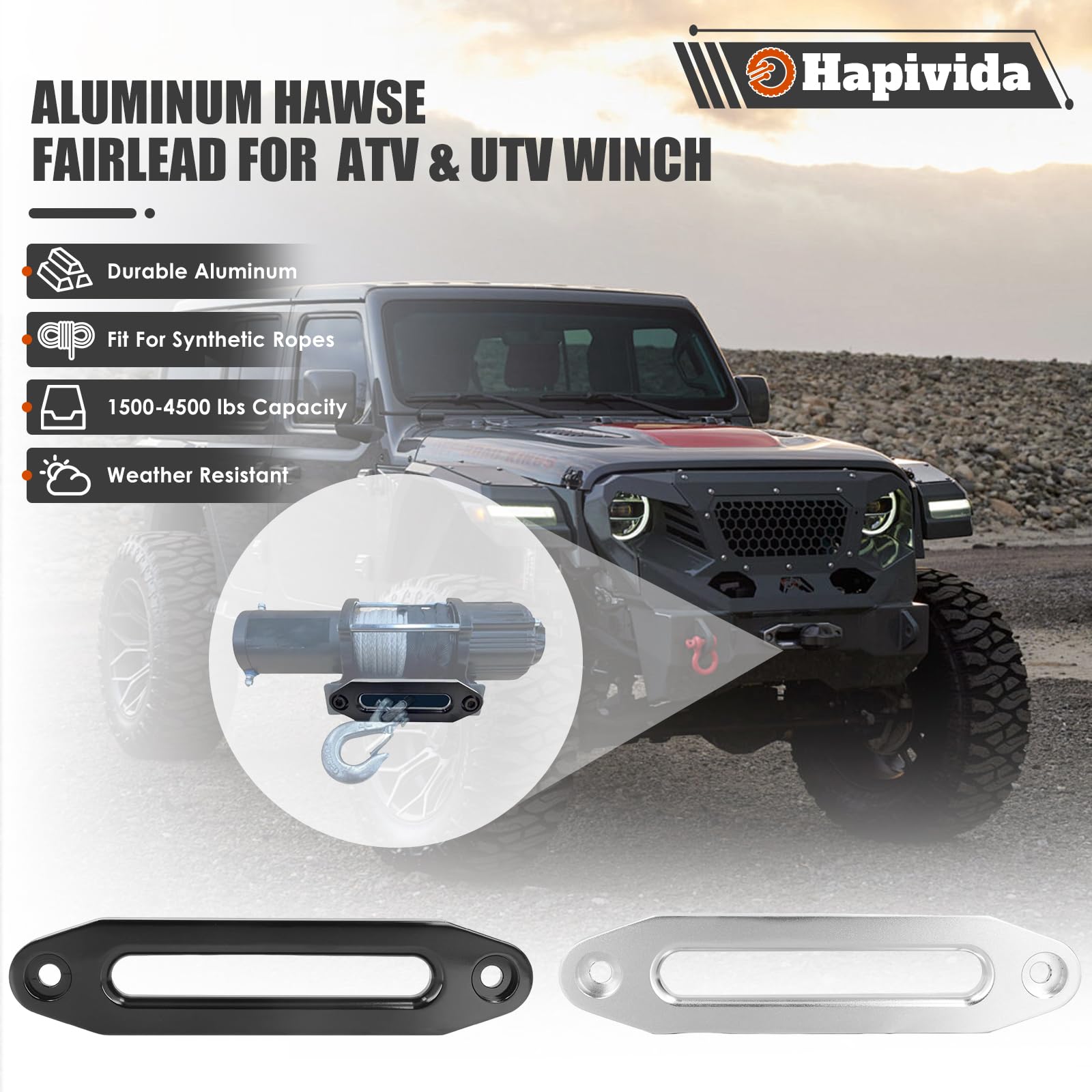 Hawse Fairlead, High Performance Aluminium Hawse Fairlead for Synthetic Rope Winch, 10in/25.4cm, Side by Side Hawse Fairlead for ATV Winch Rope