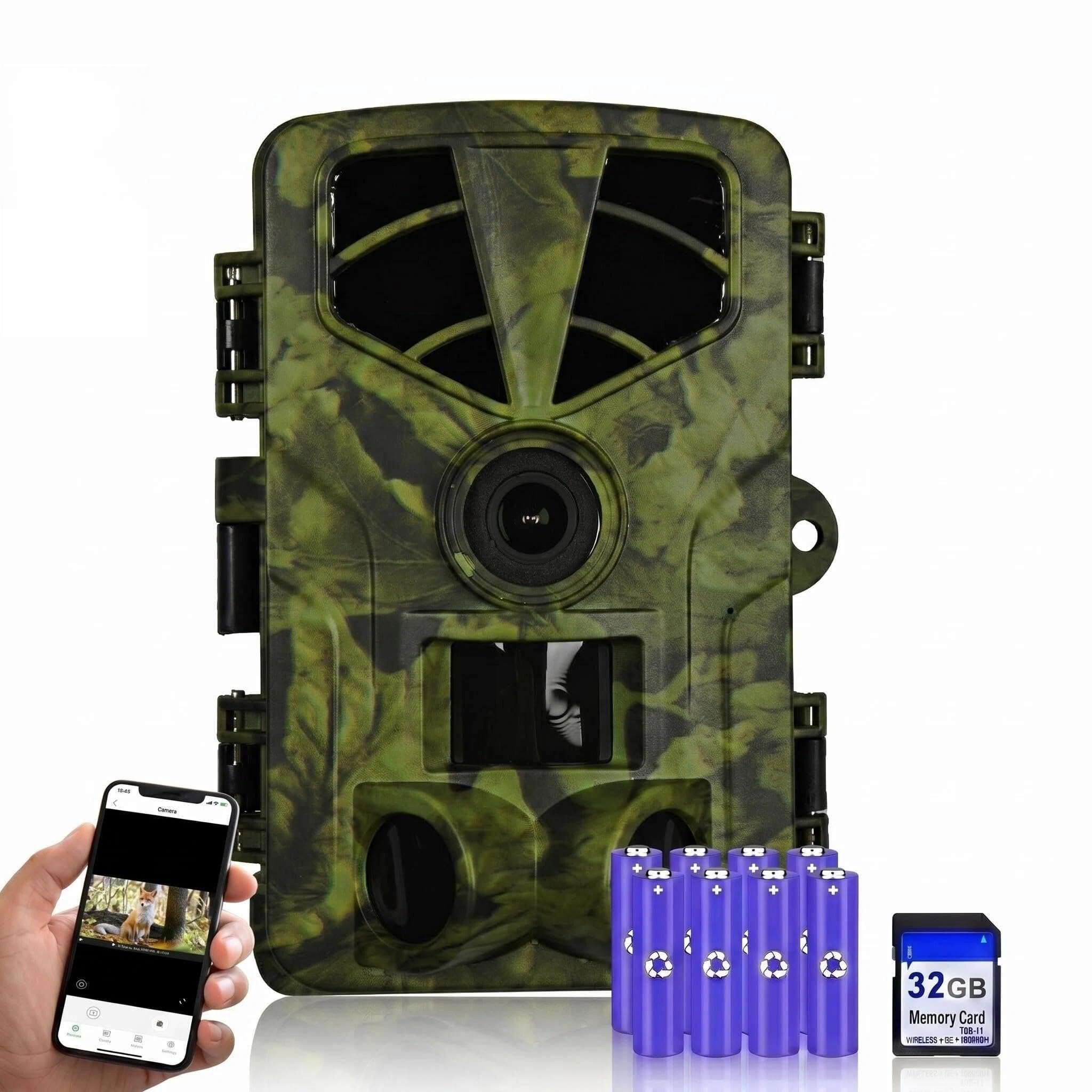 Wildkamera 5K 60MP mit WLAN & Handyübertragung APP, 120° Weitwinkel Jagdkamera mit 0,2s Auslösezeit, IP66 Wasserdicht, 4MP Video, Wildtierkamera mit 32GB Speicherkarte und Infrarot-LEDs ohne Glühen