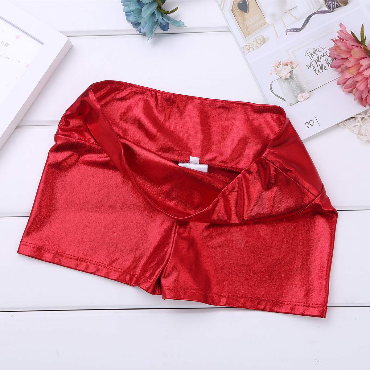 ranrann Pantalones Cortos Deportivos de Danza para Niña Shorts de Charol Metálico Cintura Alta Elástico Bóxer de Baile Yoga Gimnasia Fitness Hot Pants