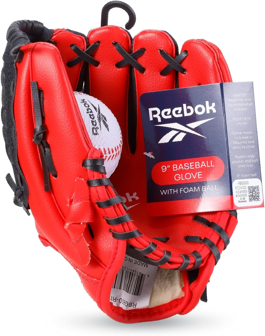 Reebok - Youth Baseball Glove Set, 9-Inch Kids Sports Glove with Foam Ball, Training Mitt for Beginners, Practice & Backyard Play