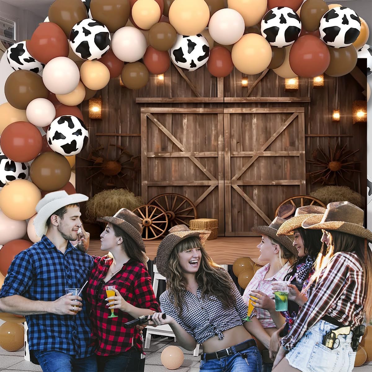 Western Cowboy Backdrop 10x8ft Farm Brown Wooden Barn Door Wild West Rodeo Photography Background Western Theme Birthday Party Decorations Studio Photo Booth Props for Photoshoot
