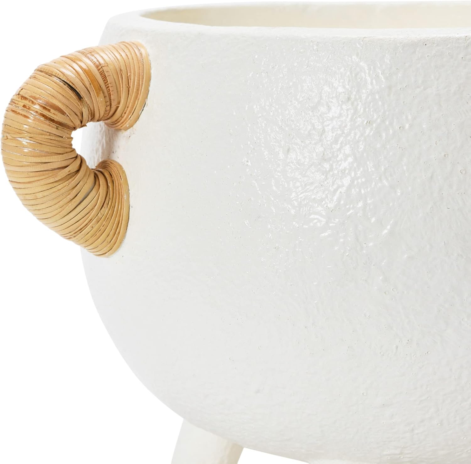 Large White Terracotta Planter with Rattan Handles
