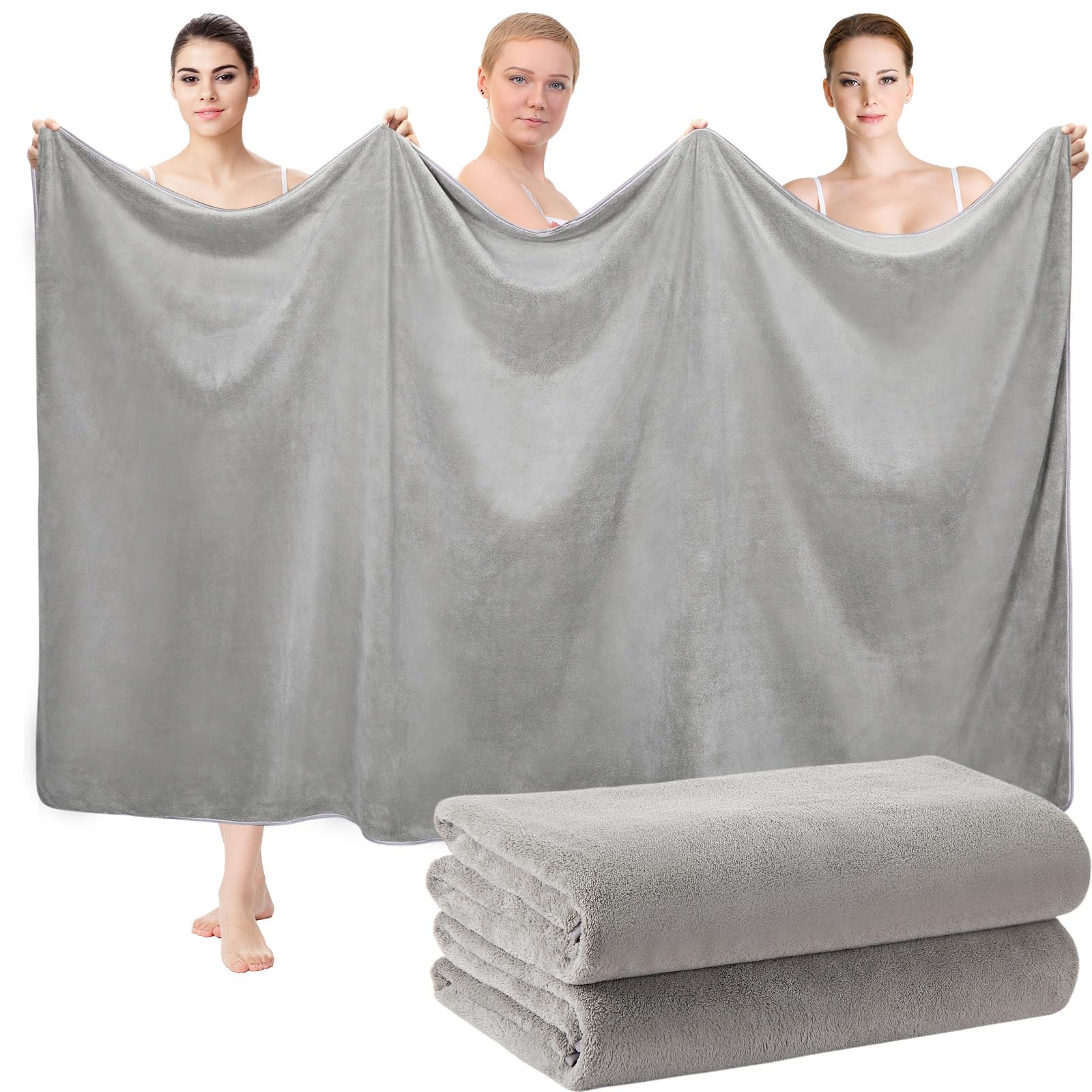 Serviette de bain microfibre XL gris clair 101x203 cm Lot de 2