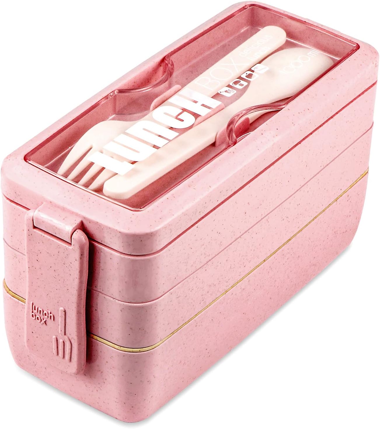 Iteryn Bento Box Lunch Box, 3-In-1 Compartment Containers - Wheat Straw, Leakproof Stackable Bento Lunch Box Meal Prep
