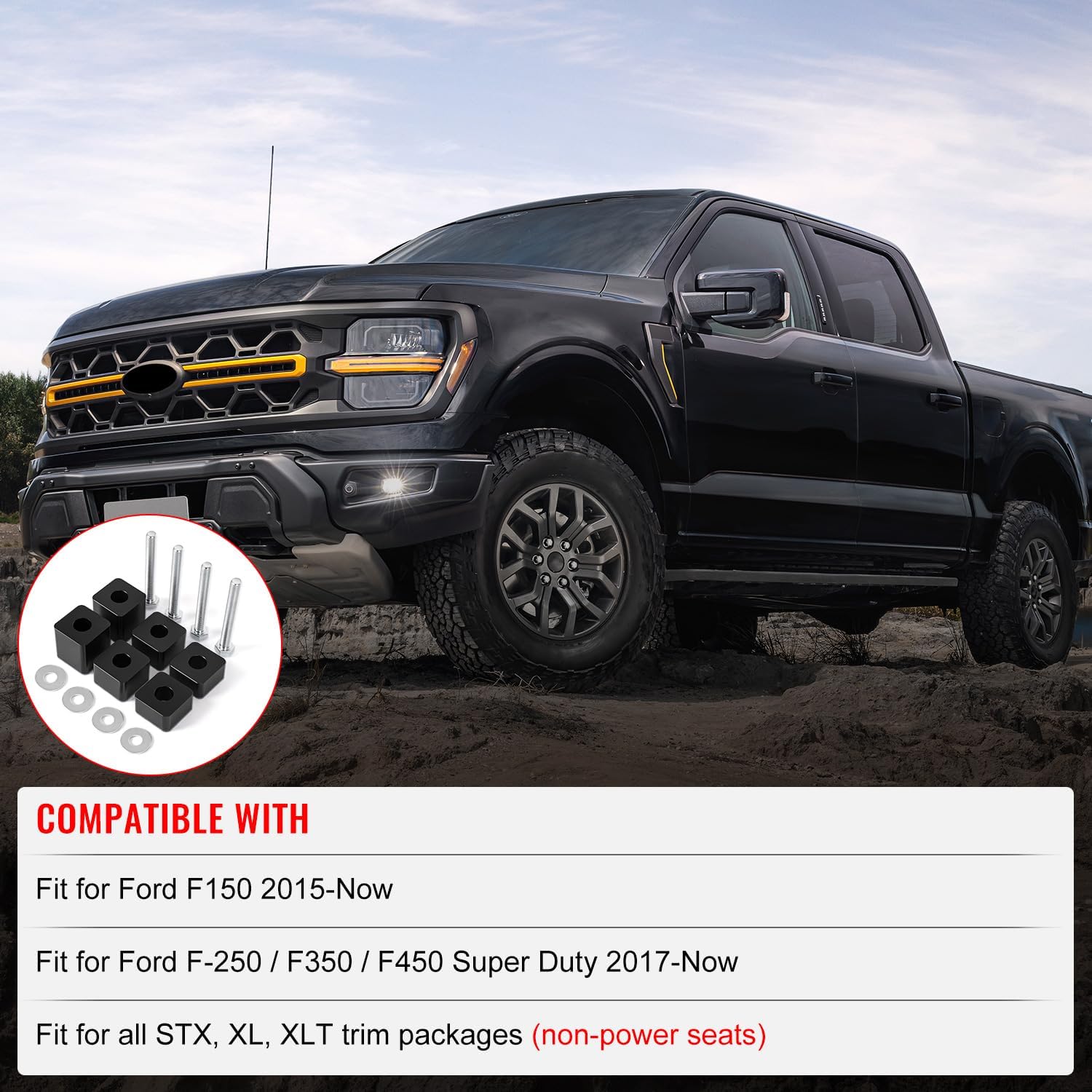 Seat Spacers,Driver Passenger Lift Recline Kit 3/4"-2.25" fit for Ford F150 2015+ /F250 F350 F450 Super Duty 2017+ Model,Front Row Seat Riser Blocks,Adjustable Seat Height Accessories,6PCS