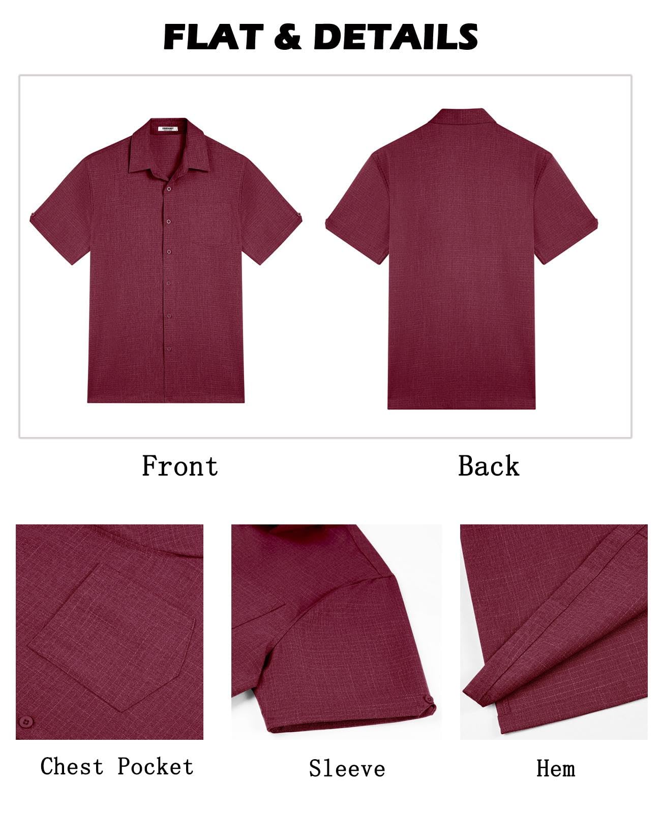 Coofandy Chemises à Manches Courtes avec Boutons pour Homme - Chemise d'été décontractée en Lin avec Poche