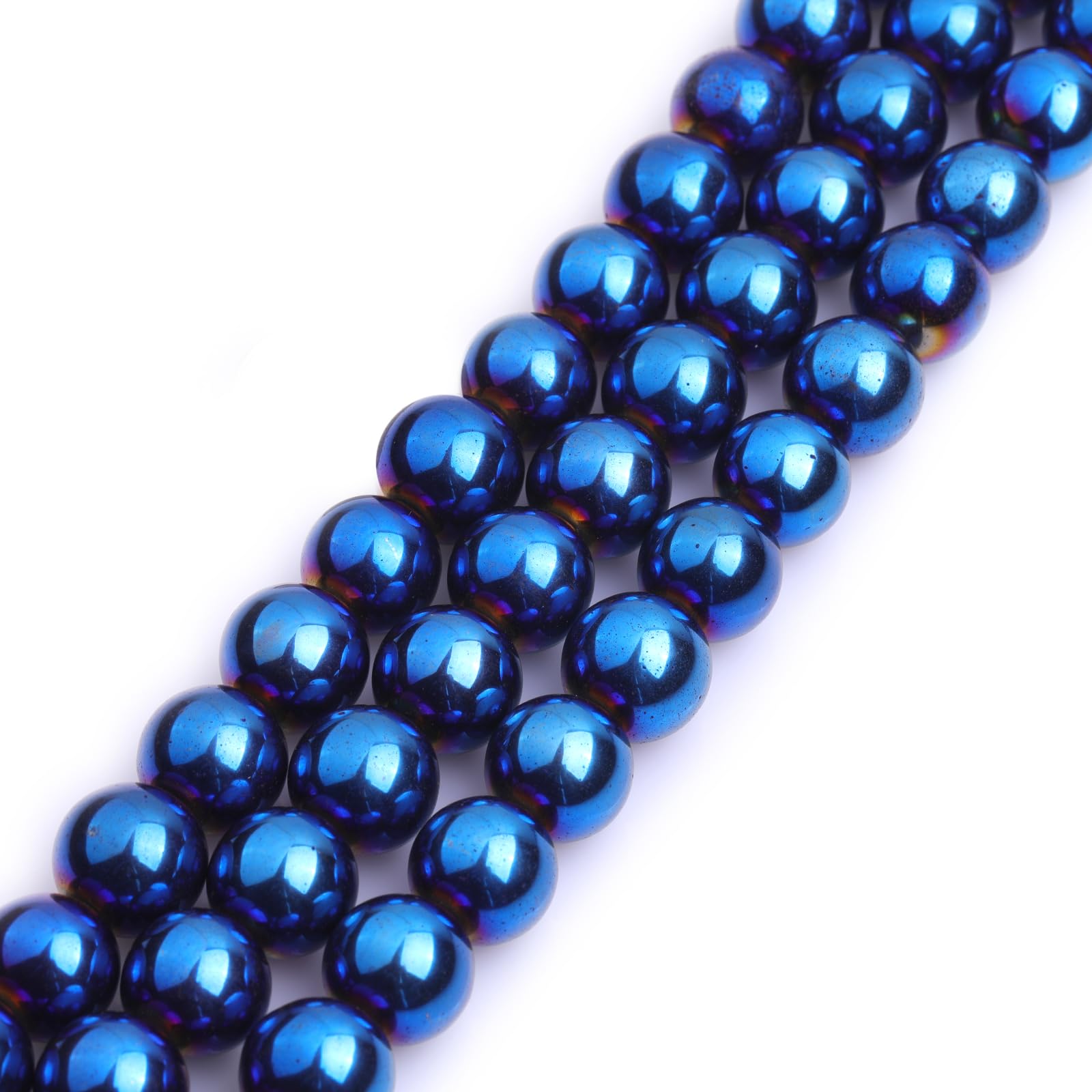 GEM-Inside Natural 16mm Non-Magnetic Blue Metallic Coated Hematite Round Gemstone Semi Precious Loose Beads for Jewellery Making 15''