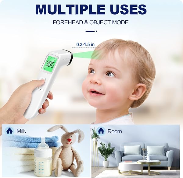 No-Touch Thermometer for Adults and Kids, Accurate Digital Baby Thermometer, Fever Alarm & Silent Mode, 2 in 1 Forehead & Object Mode - 4