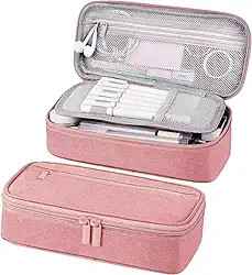 Estojo Multiuso com 2 Divisórias, Alça e Zíper Interno e Externo – Necessaire e Diversos (Rosa)