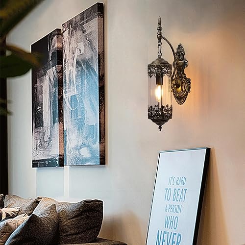 Miniatura 6 de Aplique de pared rústico de cristal, mini lámpara de pared gótica vintage antigua estilo casa de campo retro de mediados de centro, lámpara de pared