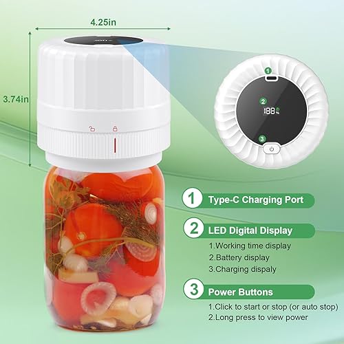 Miniatura 3 de VP06+ - Sellador al vacío para tarros de masón, sellador al vacío eléctrico para tarros con tapas Mason de boca ancha y regular, sellador de vacío