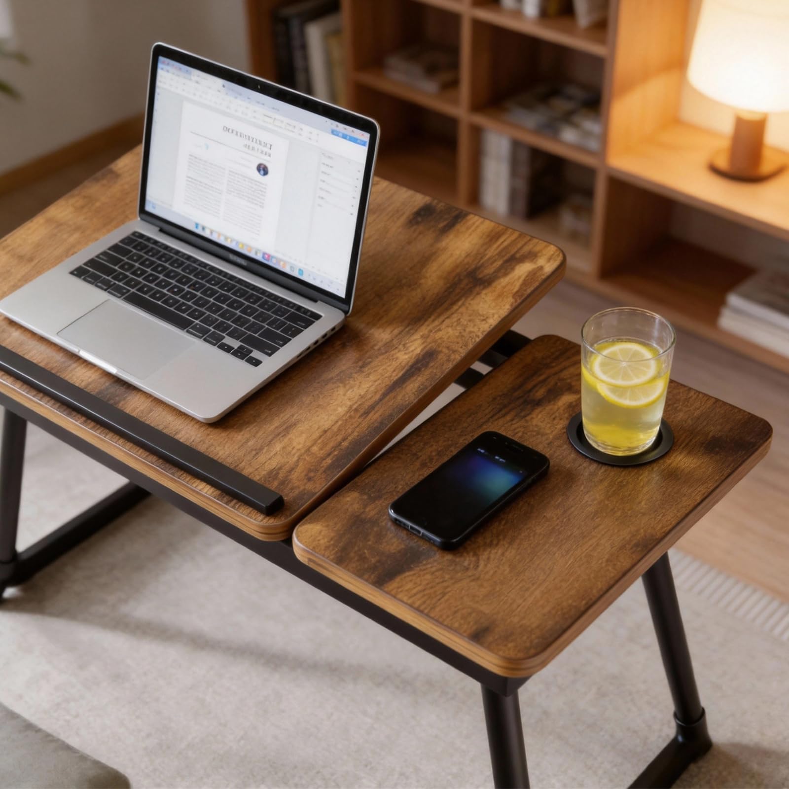 Table pliable pour ordinateur portable avec porte-gobelet pour lit et canapé - Marron