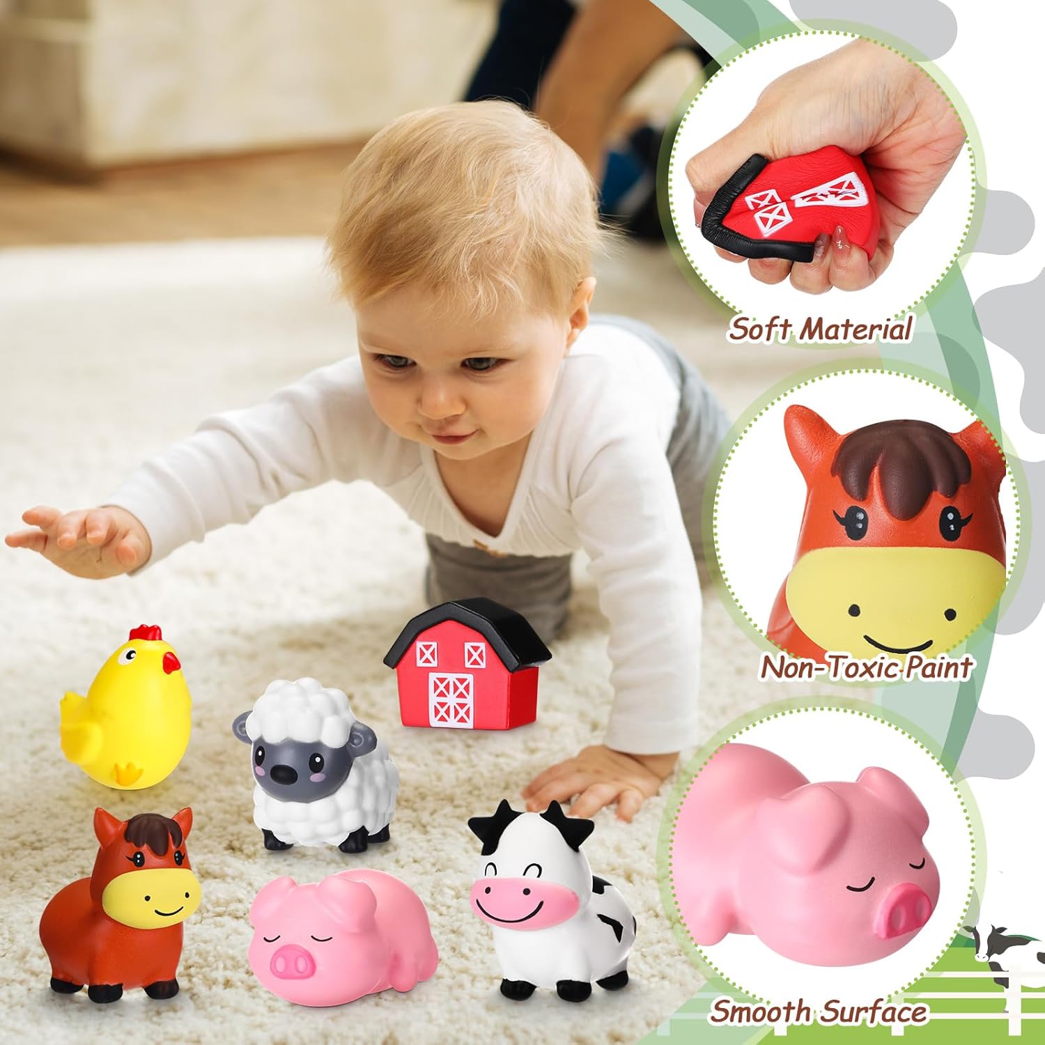 Wettarn 24 Farm Animal Foam Stress Toy Party Favors Fidget Toy Bulk Cute Farm Animal Stress Relief Gift Supplies for Adults Kids Classroom Reward Bathtub Beach Pool