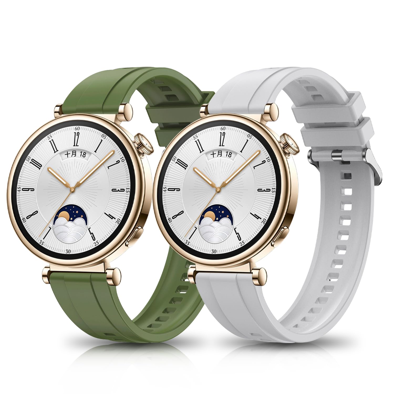 KeeFos Correa Compatible con Huawei Watch GT4 41mm, [2 Piezas] Banda Silicona Correas de Repuesto para Huawei Watch GT4 41mm - Verde+Blanco