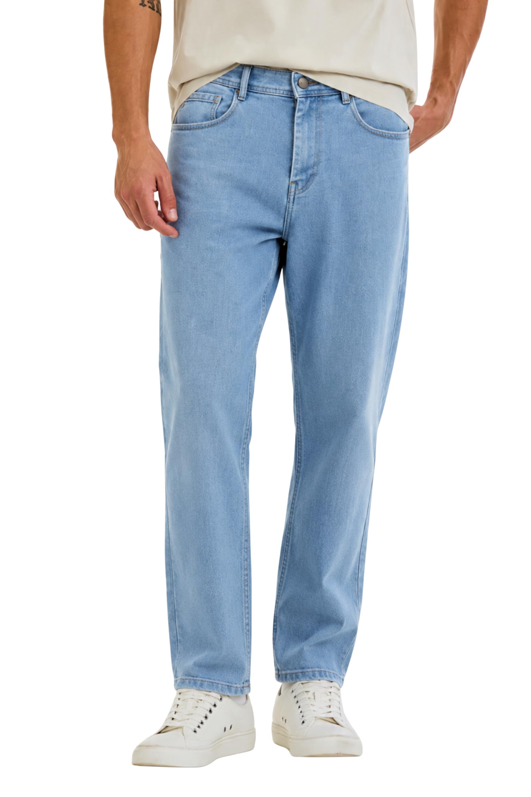 Men's Straight Fit Jeans | Sky Blue Stretchable Polycotton | High Rise Denim for Men-picture-33