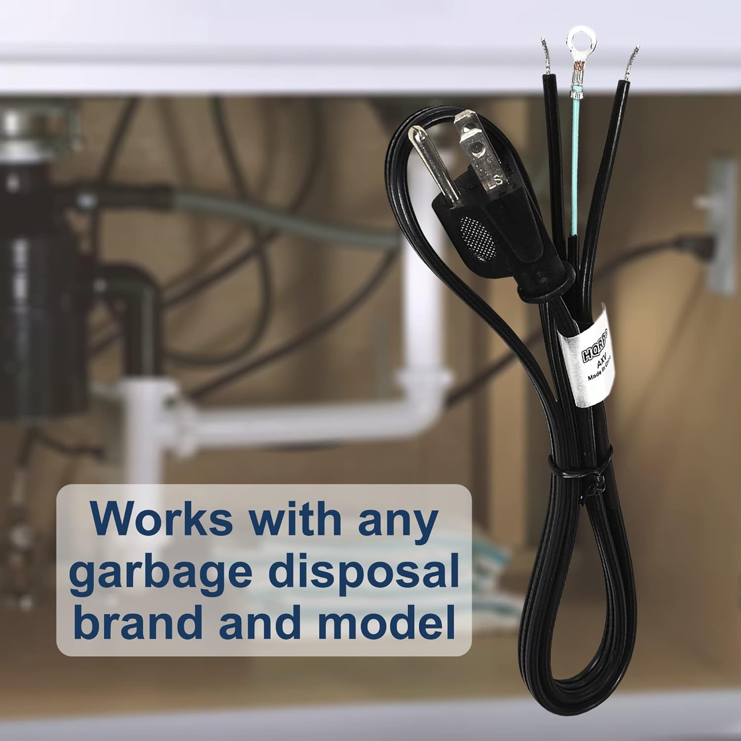 HQRP 50-Pack Garbage Disposal Power Cord Kit for InSinkErator CRD-00 Badger, Compact, Cover-Control-Plus, Essential, Excel, Select, Select Plus, Septic Assist, SupremeSS, 16-AWG, 3-FT, UL Listed