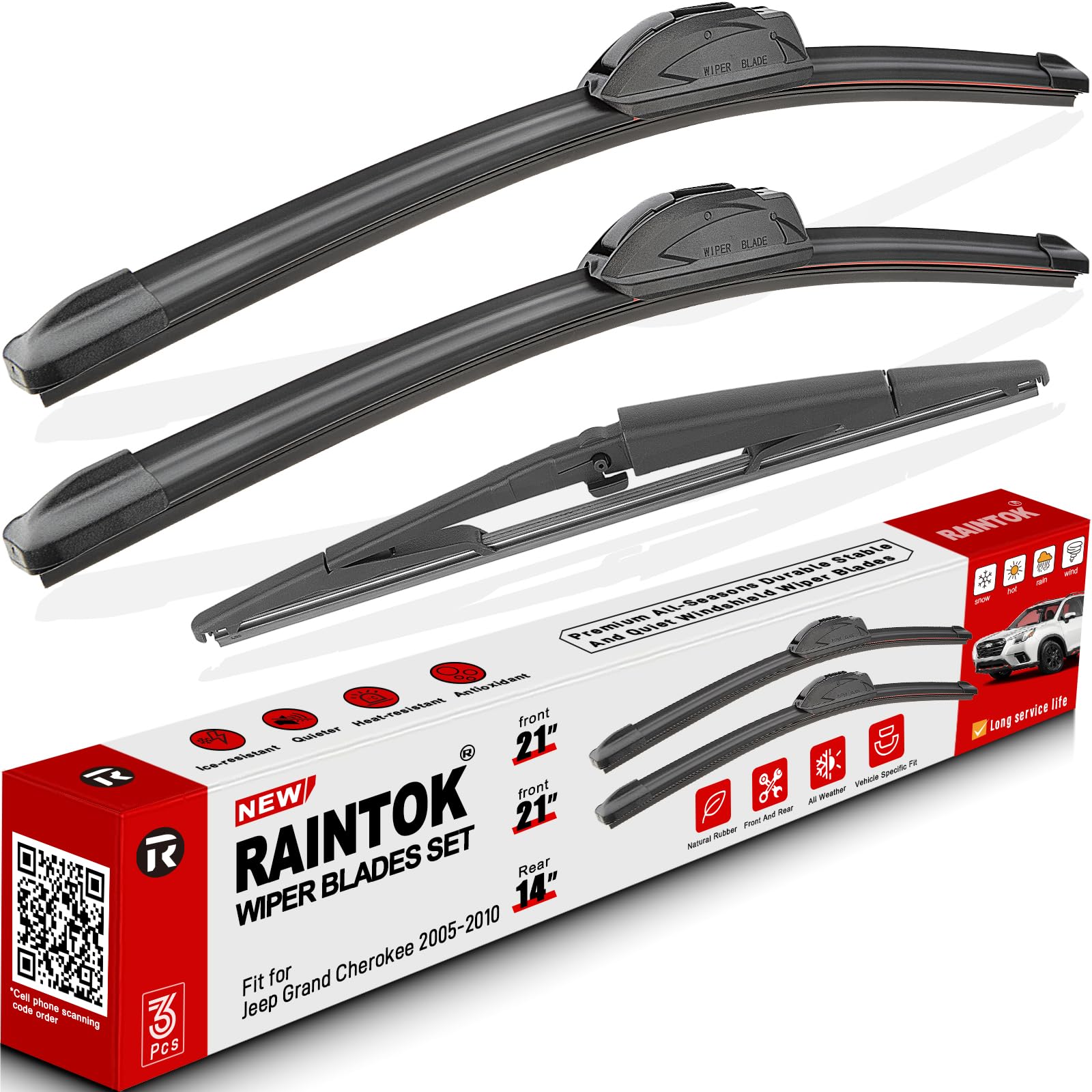 RAINTOK Windshield Wiper Blades Replacement for 2005-2010 Jeep Grand Cherokee Original Factory Quality Front Rear Wipers Blade Set for My Car - 21" 21