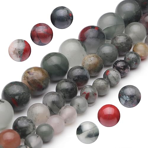 Miniatura 1 de Youngbling Cuentas de piedras preciosas naturales para la fabricación de joyas, cuentas de piedra de sangre africana pulidas redondas lisas de 0.315