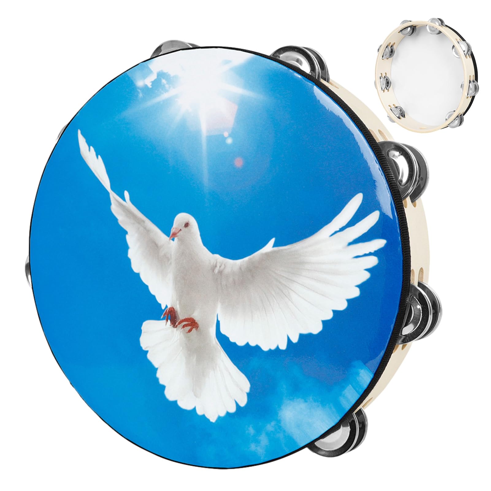 SOPTEC Held Drum with Double Row,10 Inches Bird Pattern Double Row Hand Held Drum | Musical Instrument for Party and Dance, Educational Toys for Kids, Tambourine Toy