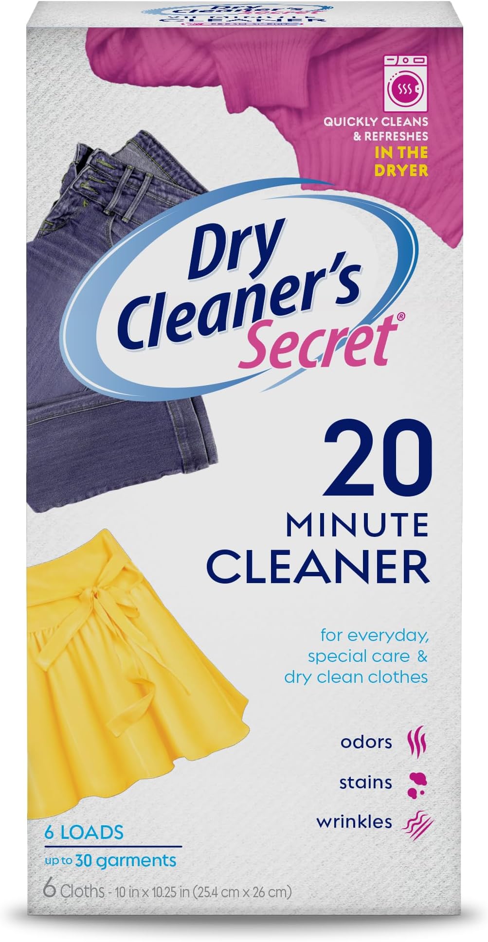 Woolite At-Home Dry Cleaner Dry Cleaning Cloths, Gentle Laundry Care for Special Fabrics and Dry-Clean-Only Clothes, Fresh Scent, 6 Cloths