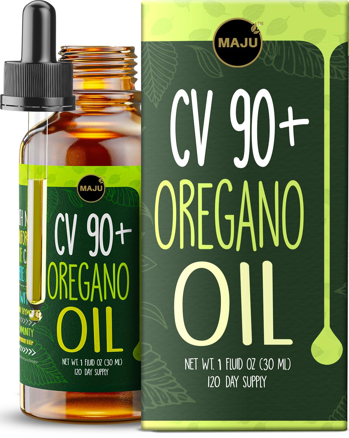 Maju Superfoods Oregano Oil Drops, Potent 90%+ Carvacrol (1 fl oz) Wild Mediterranean Essential Oil of Oregano Liquid, Oregano Accept, Immune and Seasonal Support, Compare to Organic