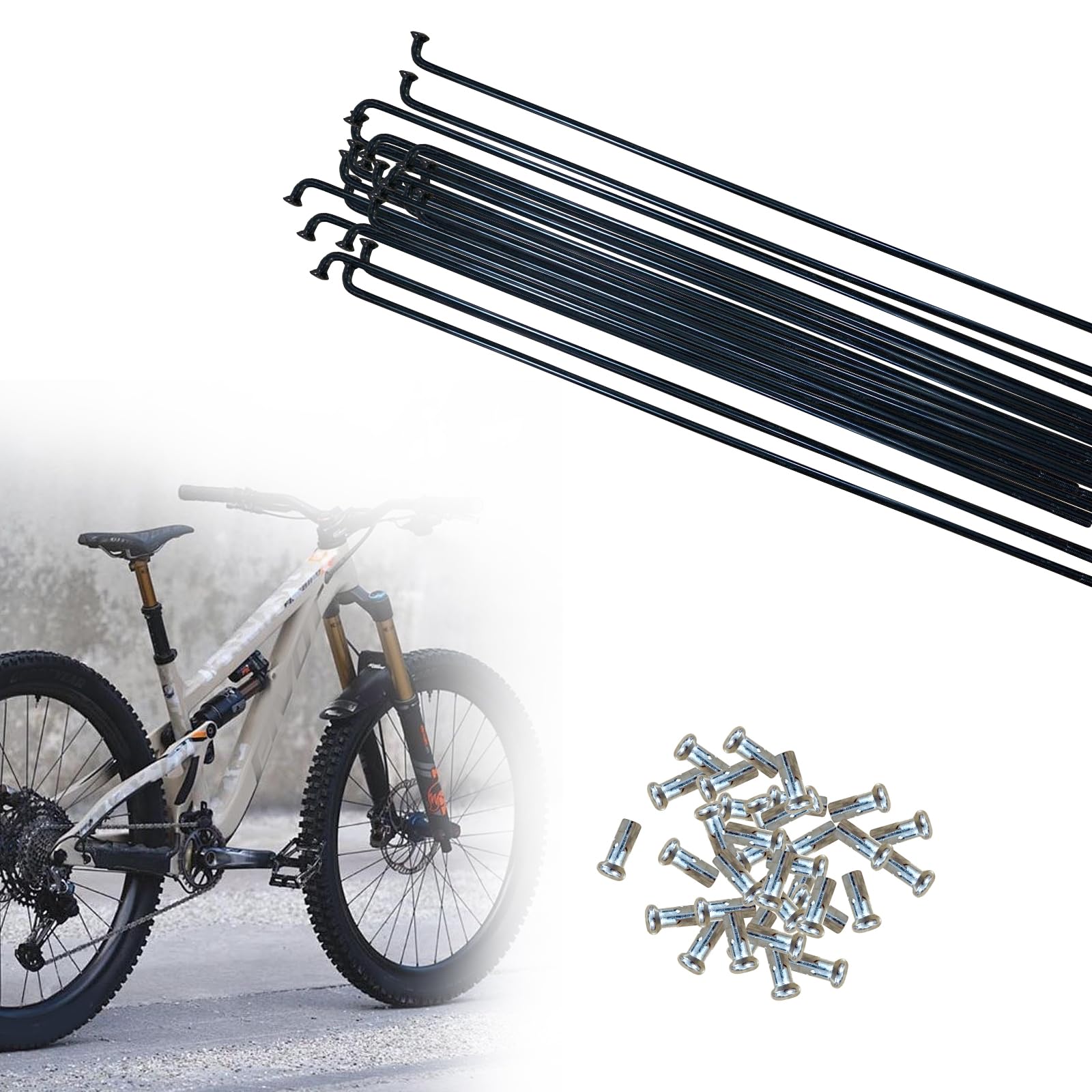 ACESOME szprychy rowerowe 10/36 sztuk z sutkami, 71-253 mm, średnica 2,5 mm, stal górska/stal nierdzewna, szprychy 12 g, do szprych rowerowych MTB, downhill, trekkingu, innych i rowerów miejskich